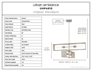 Urban Ambiance - Chandelier - UHP4910 Minimalist Indoor Chandelier, 14 - 1/4''H x 30