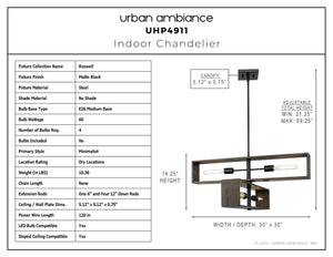Urban Ambiance - Chandelier - UHP4911 Minimalist Indoor Chandelier, 14 - 1/4''H x 30