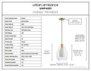 Urban Ambiance - Pendant - UHP4931 Casual Indoor Pendant, 14 - 1/4''H x 9 - 7/8