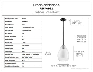 Urban Ambiance - Pendant - UHP4932 Casual Indoor Pendant, 14 - 1/4''H x 9 - 7/8