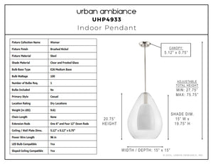 Urban Ambiance - Pendant - UHP4933 Casual Indoor Pendant, 20 - 3/4''H x 15