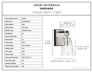 Urban Ambiance - Bath Light - UHP4940 Classic Indoor Bath Light, 9 - 1/8''H x 6 - 5/8