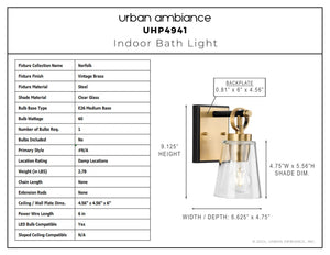 Urban Ambiance - Bath Light - UHP4941 Classic Indoor Bath Light, 9 - 1/8''H x 6 - 5/8