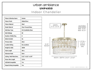 Urban Ambiance - Chandelier - UHP4950 Glam Indoor Chandelier, 16 - 3/8''H x 24 - 7/8