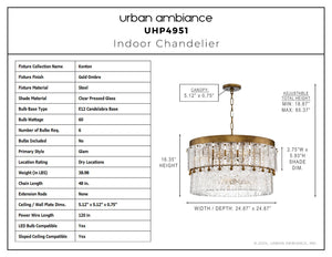 Urban Ambiance - Chandelier - UHP4951 Glam Indoor Chandelier, 16 - 3/8''H x 24 - 7/8