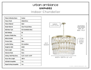 Urban Ambiance - Chandelier - UHP4952 Glam Indoor Chandelier, 23 - 1/2''H x 32