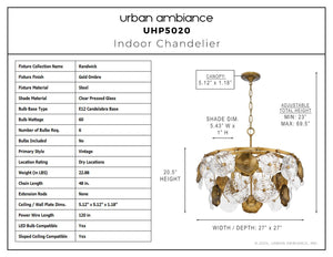 Urban Ambiance - Chandelier - UHP5020 Vintage Indoor Chandelier, 20 - 1/2''H x 27