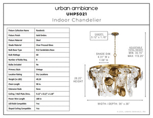 Urban Ambiance - Chandelier - UHP5021 Vintage Indoor Chandelier, 28 - 1/4''H x 36