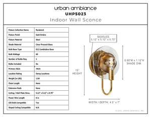 Urban Ambiance - Wall Sconce - UHP5023 Glam Indoor Wall Sconce, 9 - 1/4''H x 4 - 7/8