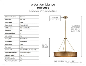 Urban Ambiance - Chandelier - UHP5030 Modern Rustic Indoor Chandelier, 20 - 3/4''H x 26
