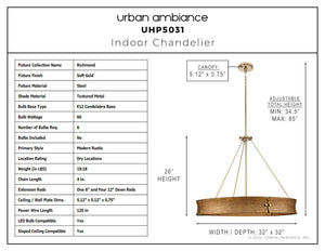 Urban Ambiance - Chandelier - UHP5031 Modern Rustic Indoor Chandelier, 26''H x 32