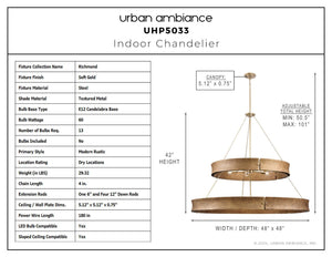 Urban Ambiance - Chandelier - UHP5033 Modern Rustic Indoor Chandelier, 42''H x 48
