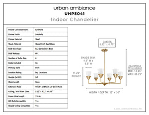 Urban Ambiance - Chandelier - UHP5041 Posh Indoor Chandelier, 11 - 1/4''H x 30
