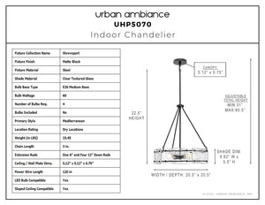 Urban Ambiance - Chandelier - UHP5070 Mediterranean Indoor Chandelier, 22 - 1/2''H x 20 - 1/2