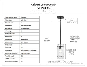 Urban Ambiance - Pendant - UHP5074 Mediterranean Indoor Pendant, 10 - 1/2''H x 4 - 3/4