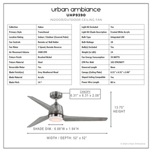 Urban Ambiance - Ceiling Fan - UHP9390 Transitional Indoor Ceiling Fan, 13 - 3/4''H x 52