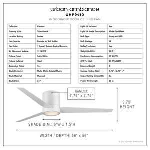 Urban Ambiance - Ceiling Fan - UHP9410 Casual Indoor Ceiling Fan, 9 - 3/4''H x 56