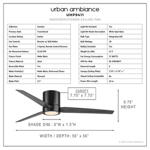Urban Ambiance - Ceiling Fan - UHP9411 Casual Indoor Ceiling Fan, 9 - 3/4''H x 56