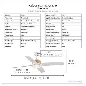 Urban Ambiance - Ceiling Fan - UHP9450 Modern Farmhouse Indoor Ceiling Fan, 15 - 1/2''H x 56