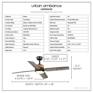 Urban Ambiance - Ceiling Fan - UHP9452 Modern Farmhouse Indoor Ceiling Fan, 15 - 1/2''H x 56
