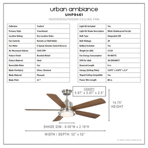Urban Ambiance - Ceiling Fan - UHP9461 New Traditional Indoor Ceiling Fan, 14 - 3/4''H x 52