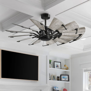 Urban Ambiance - Ceiling Fan - UHP9470 Tuscan Indoor Ceiling Fan, 17 - 3/8''H x 52"W x 52''D, Matte Black Finish, Saybrook Collection - 