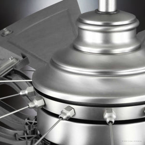 Close-up of the UHP9477 Tuscan Indoor Ceiling Fan motor by Urban Ambiance, featuring a windmill-inspired design with visible wiring and structural components, in Antique Nickel from the Saybrook Collection.