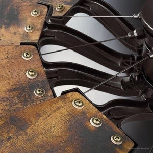 Check out the Urban Ambiance UHP9480 Tuscan Indoor Ceiling Fan from the Saybrook Collection, with 52'' wooden blades, intricate metal hardware in architectural bronze, and detailed screws and brackets.