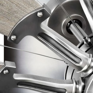 Close-up of the Urban Ambiance UHP9481 Tuscan Indoor Ceiling Fan from the Saybrook Collection, showcasing sleek yet rustic metal blades and an Antique Nickel Finish.