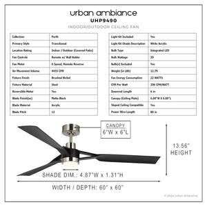 Urban Ambiance - Ceiling Fan - UHP9490 Industrial Indoor Ceiling Fan, 13 - 9/16''H x 60