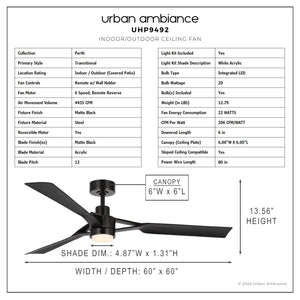 Urban Ambiance - Ceiling Fan - UHP9492 Industrial Indoor Ceiling Fan, 13 - 9/16''H x 60
