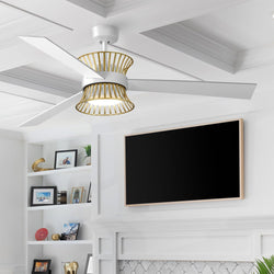 Urban Ambiance - Ceiling Fan - UHP9501 Bohemian Indoor Ceiling Fan, 14 - 3/4''H x 55 - 5/16"W x 55 - 5/16''D, Satin White Finish, Darlinghurst Collection - 