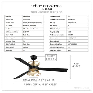 Urban Ambiance - Ceiling Fan - UHP9502 Bohemian Indoor Ceiling Fan, 14 - 3/4''H x 55 - 5/16