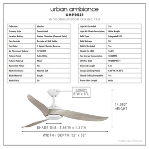 Urban Ambiance - Ceiling Fan - UHP9521 Mid Century Modern Indoor Ceiling Fan, 14 - 1/16''H x 52