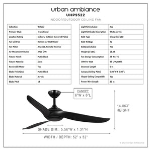 Urban Ambiance - Ceiling Fan - UHP9522 Mid Century Modern Indoor Ceiling Fan, 14 - 1/16''H x 52