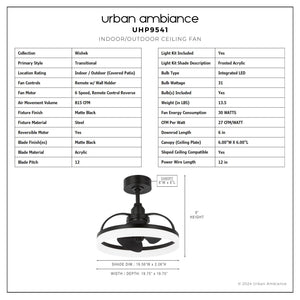 Urban Ambiance - Ceiling Fan - UHP9541 Glam Indoor Ceiling Fan, 8''H x 19 - 3/4