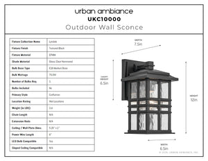 Urban Ambiance - Wall Sconce - UKC10000 Craftsman Outdoor Wall Sconce, 12''H x 6.5''W x 7.5''Dep, Textured Black Finish, Lyndale Collection - 