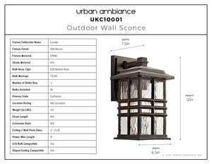 Urban Ambiance - Wall Sconce - UKC10001 Craftsman Outdoor Wall Sconce, 12''H x 6.5''W x 7.5''Dep, Olde Bronze Finish, Lyndale Collection - 
