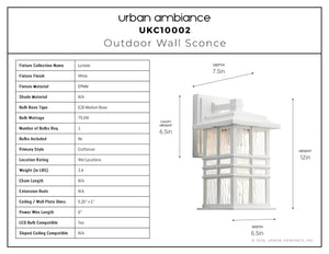 Urban Ambiance - Wall Sconce - UKC10002 Craftsman Outdoor Wall Sconce, 12''H x 6.5''W x 7.5''Dep, White Finish, Lyndale Collection - 