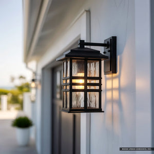 Urban Ambiance - Wall Sconce - UKC10003 Craftsman Outdoor Wall Sconce, 14.25''H x 8''W x 9''Dep, Textured Black Finish, Lyndale Collection - 