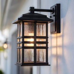 Urban Ambiance - Wall Sconce - UKC10003 Craftsman Outdoor Wall Sconce, 14.25''H x 8''W x 9''Dep, Textured Black Finish, Lyndale Collection - 