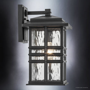 Urban Ambiance - Wall Sconce - UKC10003 Craftsman Outdoor Wall Sconce, 14.25''H x 8''W x 9''Dep, Textured Black Finish, Lyndale Collection - 
