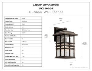 Urban Ambiance - Wall Sconce - UKC10004 Craftsman Outdoor Wall Sconce, 14.25''H x 8''W x 9''Dep, Olde Bronze Finish, Lyndale Collection - 