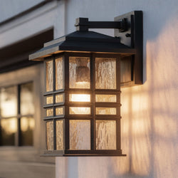 Urban Ambiance - Wall Sconce - UKC10006 Craftsman Outdoor Wall Sconce, 17.5''H x 9.5''W x 10.5''Dep, Textured Black Finish, Lyndale Collection - 