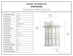 Urban Ambiance - Wall Sconce - UKC10008 Craftsman Outdoor Wall Sconce, 17.5''H x 9.5''W x 10.5''Dep, White Finish, Lyndale Collection - 