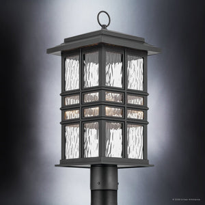 Urban Ambiance - Post Light - UKC10009 Craftsman Outdoor Post Light, 20.75''H x 9.5''W x 9.5''Dep, Textured Black Finish, Lyndale Collection - 