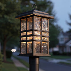Urban Ambiance - Post Light - UKC10009 Craftsman Outdoor Post Light, 20.75''H x 9.5''W x 9.5''Dep, Textured Black Finish, Lyndale Collection - 