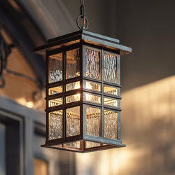 Urban Ambiance - Pendant - UKC10012 Craftsman Outdoor Pendant, 18''H x 9.5''W x 9.5''Dep, Textured Black Finish, Lyndale Collection - 