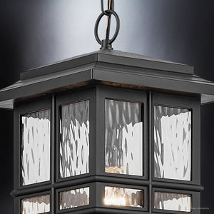 Urban Ambiance - Pendant - UKC10012 Craftsman Outdoor Pendant, 18''H x 9.5''W x 9.5''Dep, Textured Black Finish, Lyndale Collection - 