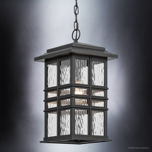 Urban Ambiance - Pendant - UKC10012 Craftsman Outdoor Pendant, 18''H x 9.5''W x 9.5''Dep, Textured Black Finish, Lyndale Collection - 